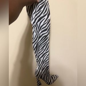 EGO Black & White Zebra-Print Over-the-Knee Heeled Boots